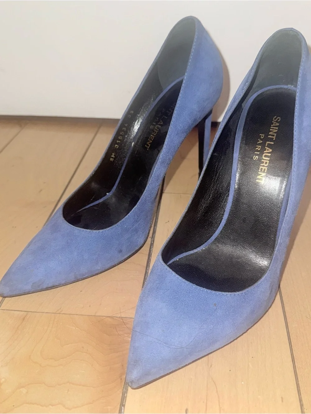 Saint Laurent Cobalt Suede Pointed-Toe Stilettos - Picture 2 of 9